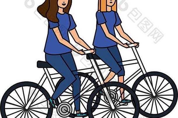 夫妇女孩自行车阿凡达字符