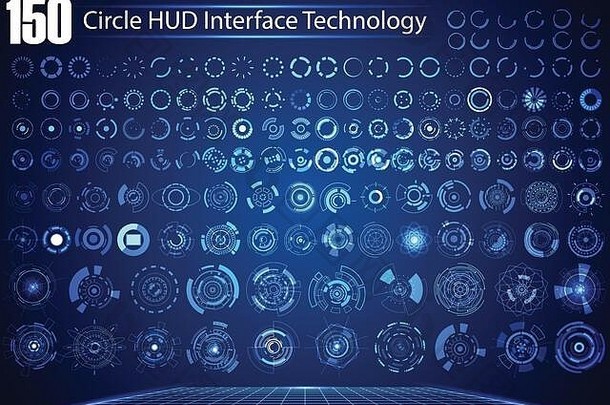 一套圆形抽象数字技术UI未来派HUD虚拟界面元素科幻现代用户图形运动、主题技术、游戏