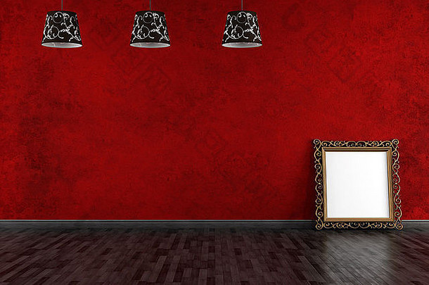 红色的黑色的空古董房间金框架呈现