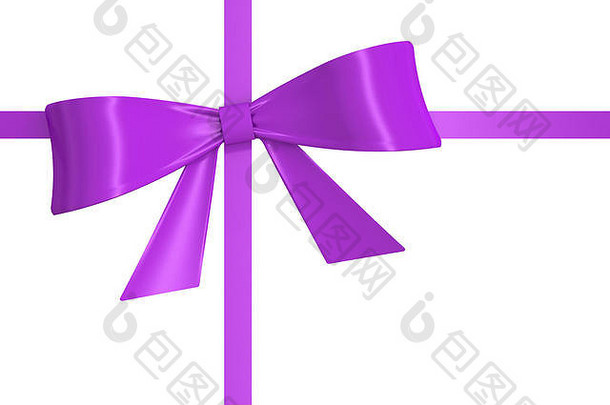 紫结和丝带，在白色背景上隔离3D渲染