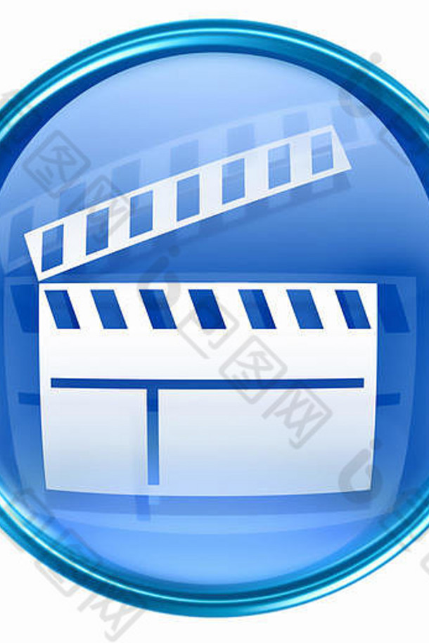 电影隔板图标蓝色，隔离在白色背景上。