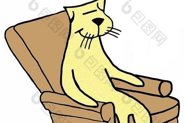 插图微笑黄色的猫坐着如此椅子