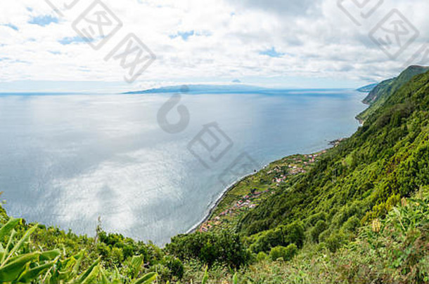 全景视图fajã圣若昂岛圣乔治亚速尔岛皮科背景峰会