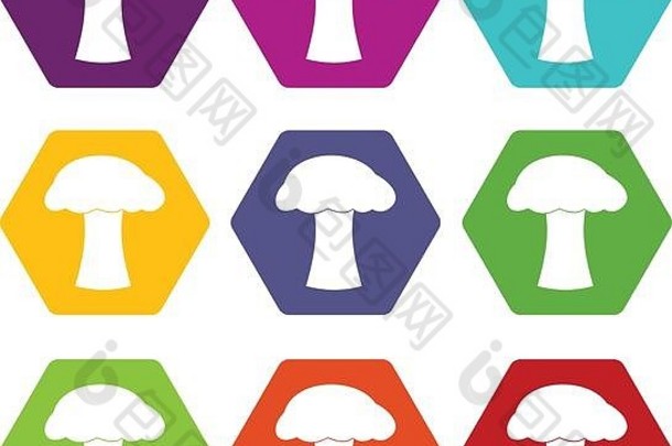 蘑菇图标集颜色六面体