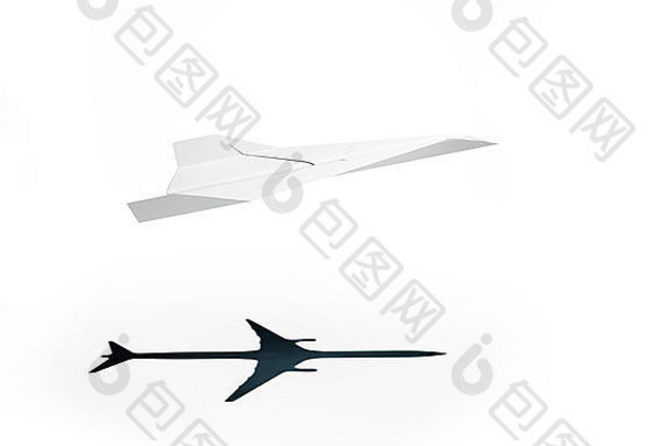 投射喷气式飞机阴影的纸飞机-愿景和抱负概念图