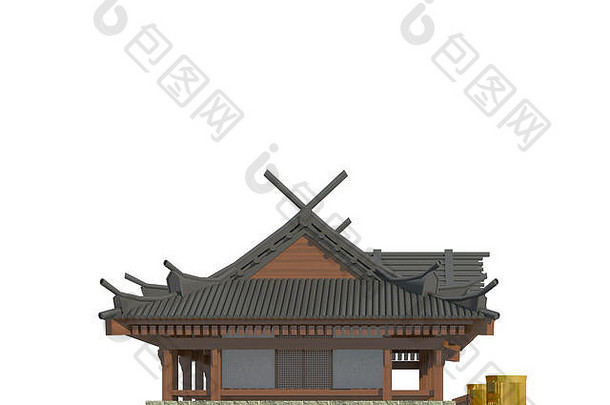 日本建筑孤立的白色背景插图