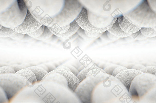 白色背景上简单编织织物层之间的显微特写视图-3D渲染