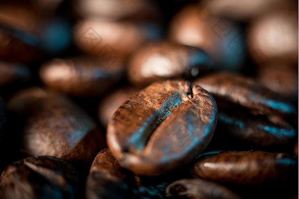 一些咖啡豆背景，宏观照片。