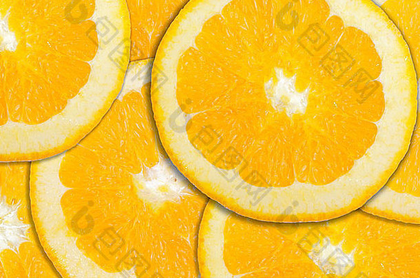 一堆橘子片遮住了背景。