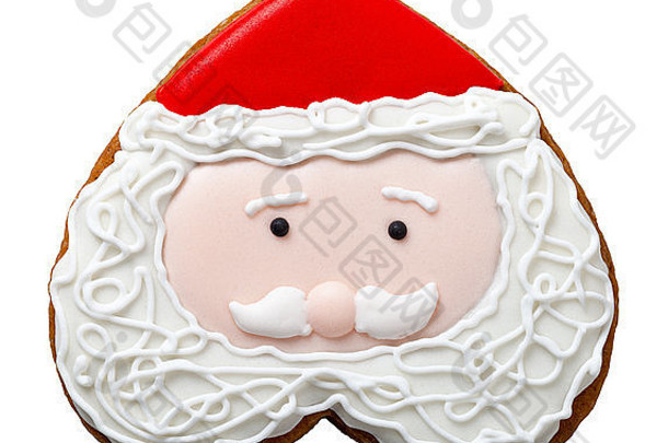 白色背景上的圣诞姜饼饼干。圣诞老人形状
