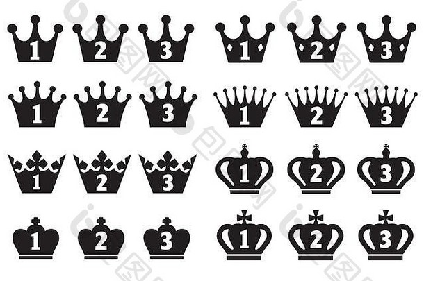 排名皇冠图标集（从第一名到第三名/黑色）