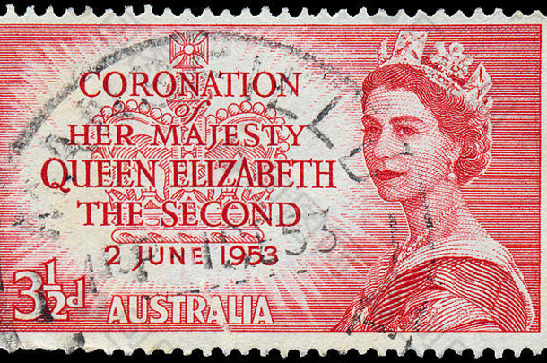 澳大利亚约邮票显示肖像女王伊丽莎白约