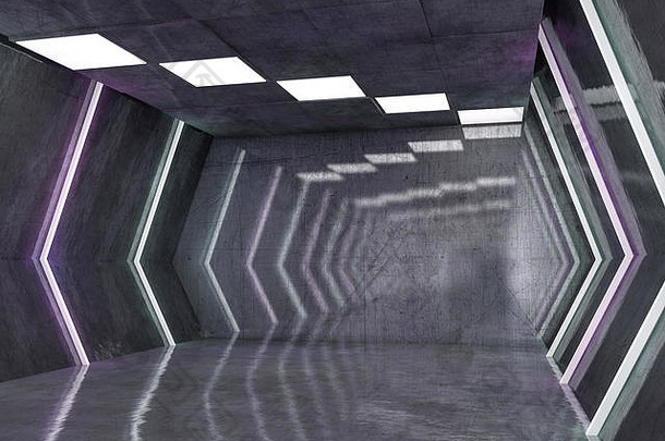 抽象的现代建筑背景，空旷的<strong>室内</strong>空间。三维渲染