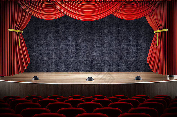 红色座位空置的舞台剧场