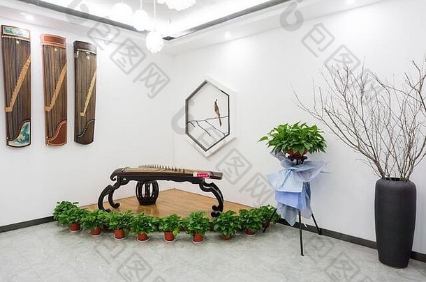 古筝教育培训机构中国室内装饰简单的优雅的显示魅力中国人传统的文化
