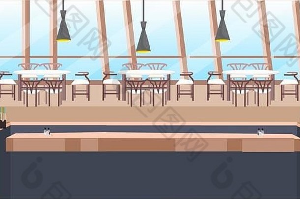 现代咖啡馆空人餐厅计数器桌子上表椅子咖啡商店室内平水平