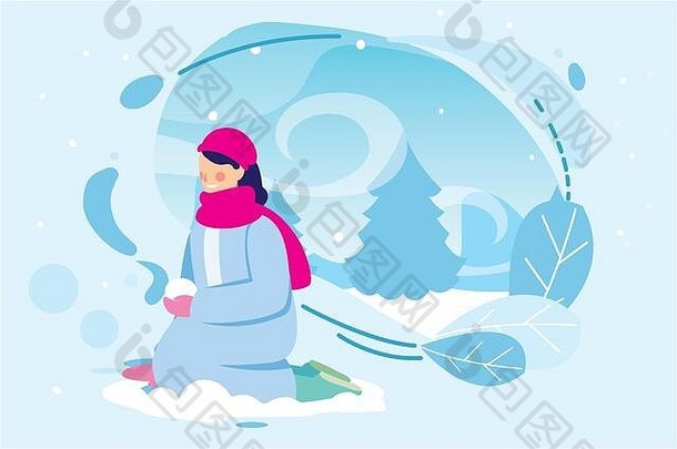 雪景中穿着冬衣的女人