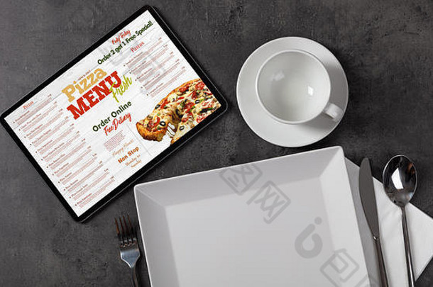 停止订单在线披萨菜单餐具概念