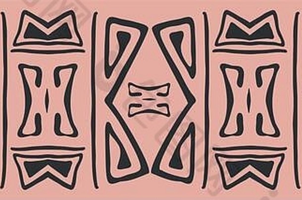简单的阿兹特克风格无缝的边境粉红色的黑色的人风格少数民族部落横幅简单的手画邮票风格装饰几何设计