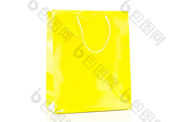 单黄色的购物袋白色背景