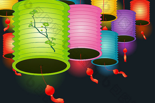彩纸灯笼的插图，用作元宵节的装饰