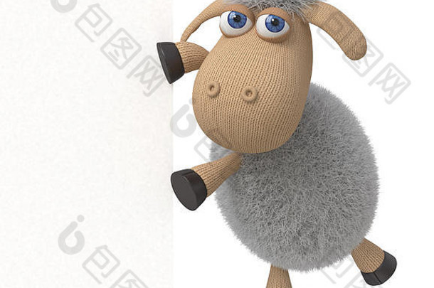 3d插图有趣的毛茸茸的绵羊做不同的事情/毛茸茸的农场<strong>动物</strong>自娱自乐
