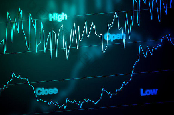 股票市场图表图蓝色的显示屏幕