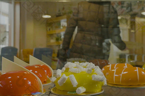 类型蛋糕糕点商店玻璃显示视图窗口蛋糕宿主糖果