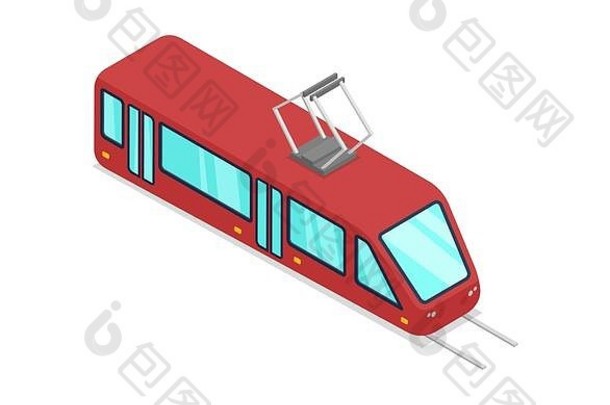 红色的有轨电车孤立的等角图标