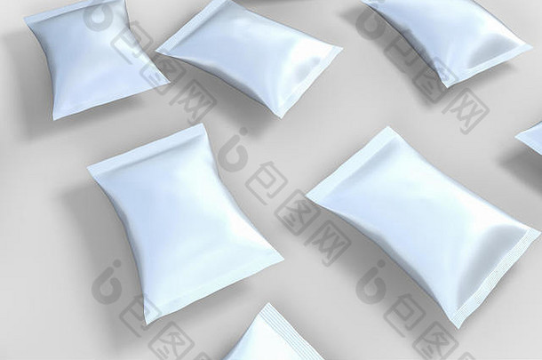 3d渲染，白色背景的白色包装袋，计算机数字图像