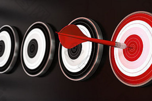 目标黑色的背景反射红色的飞镖打击中心红色的目标水平横幅风格