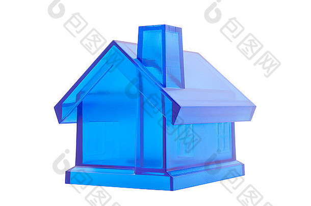 水晶蓝色的房子孤立的白色剪裁路径