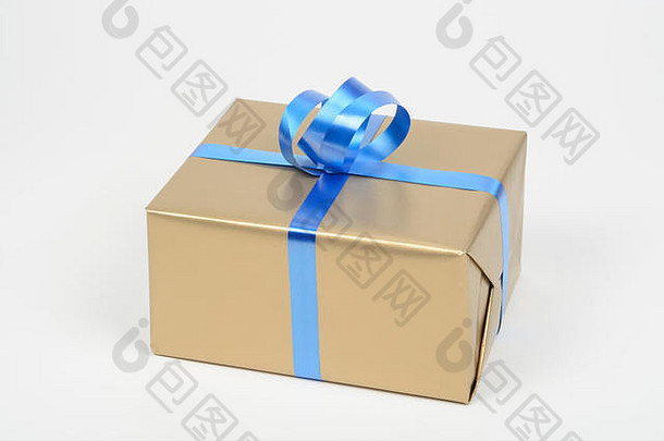 <strong>礼物</strong>盒子白色背景蓝色的丝带