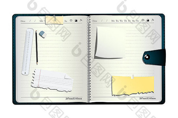 打开记事本，使用钢笔、橡皮擦、测线和便笺