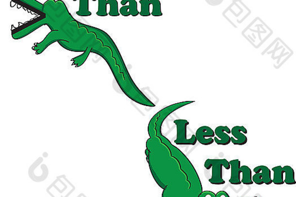 用大于和小于符号插图的短吻鳄有助于教学和提醒学生哪个符号是正确的
