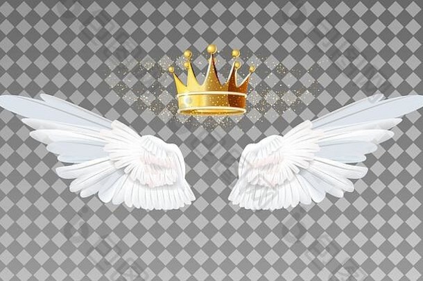 翅膀天使金皇冠透明的背景