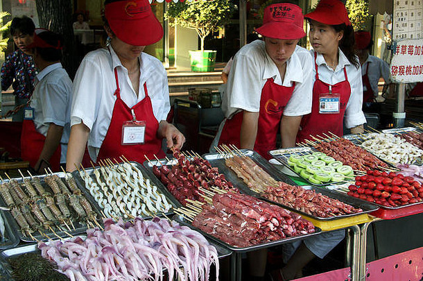 海鲜异国情调的零食出售晚上食物市场北京中国