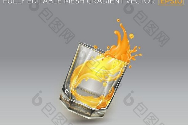 从落下的玻璃杯里溅出的橙汁