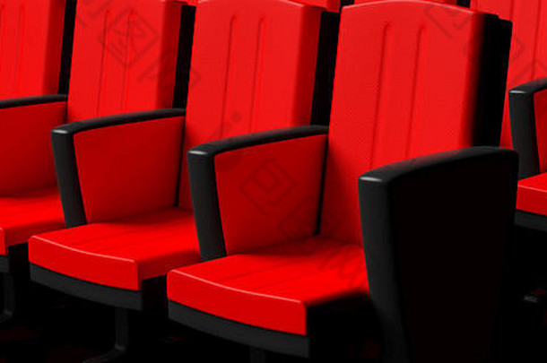 红色剧场椅背景，透视图。三维插图
