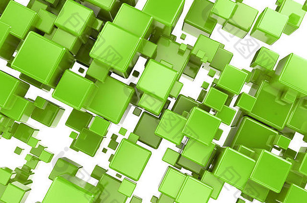 绿色立方体抽象背景