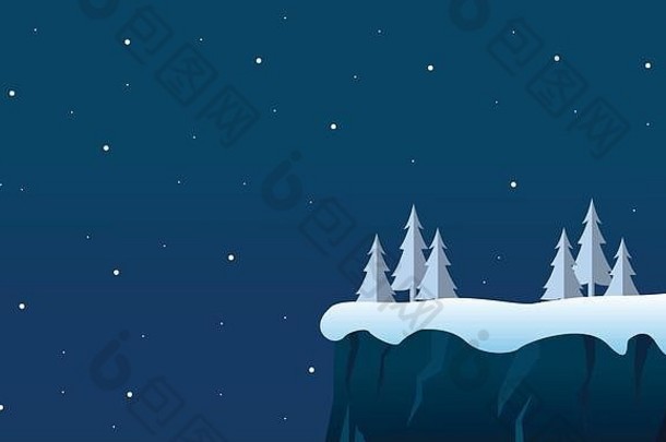 冬天圣诞节悬崖景观晚上