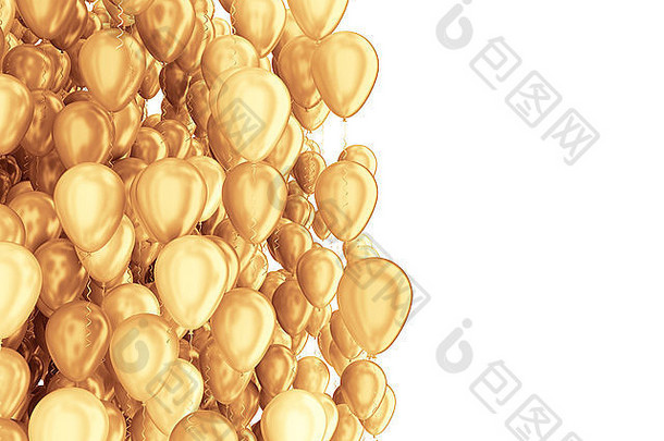 金色庆典背景。在白色背景上隔离的一组金气球