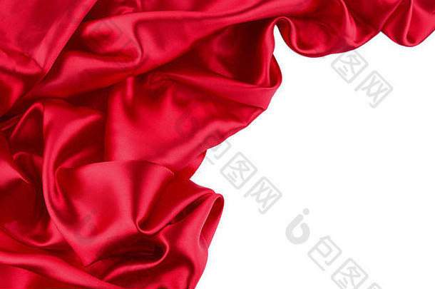 平面背景下红色丝绸褶皱的特写