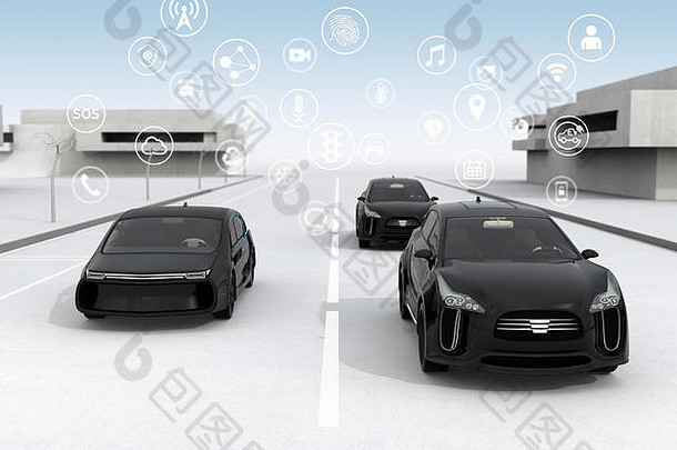 互联汽车概念。三维渲染图像。