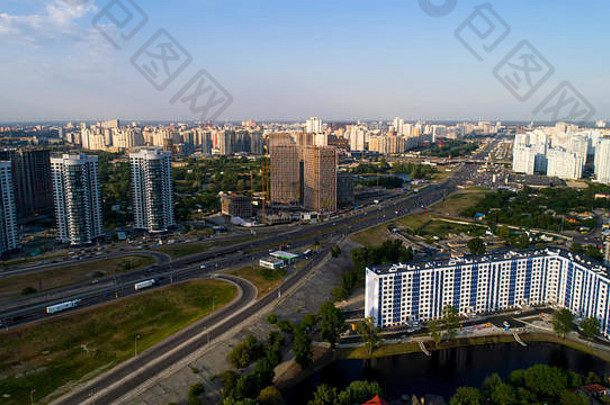 空中视图城市景观osokorkipoznyaki达尼茨基区基辅乌克兰