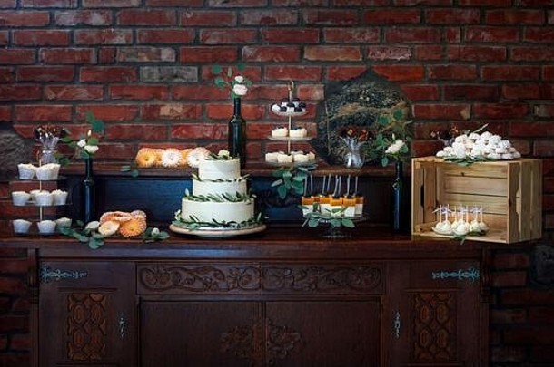 美丽的装饰甜蜜的表格纸杯蛋糕松饼过来这里甜点婚礼蛋糕棉花糖好吃的东西