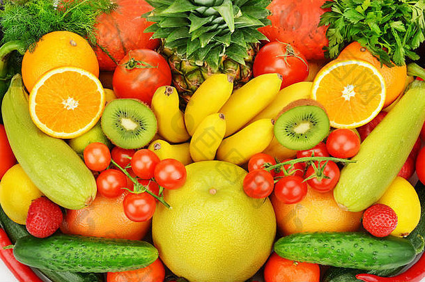 不同水果和蔬菜的背景