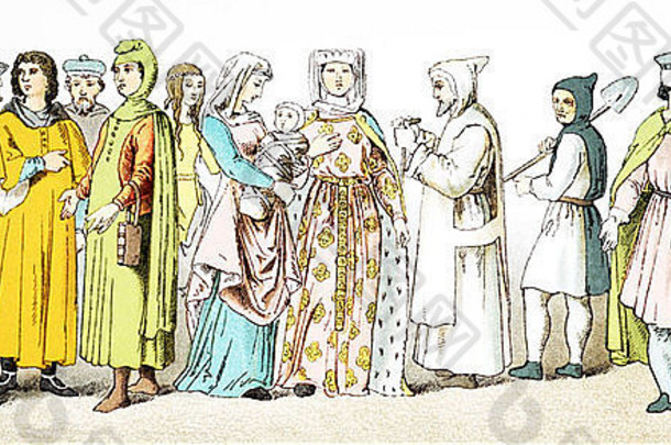 法国人（约1200）：七位公民，一位贵妇人，一位迦太斯修士，一位特拉普秩序大臣，两位贵族。
