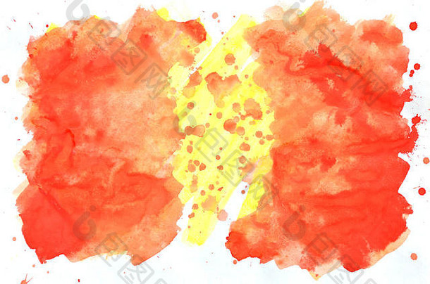 色彩斑斓的黄色的橙色红色的水彩湿刷油漆液体背景壁纸水瓶座明亮的颜色摘要手画纸纹理