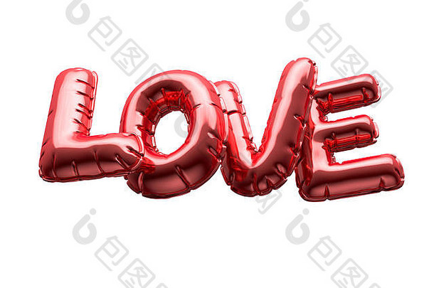 集金属气球信拼写词爱纪念情人节一天孤立的白色背景渲染